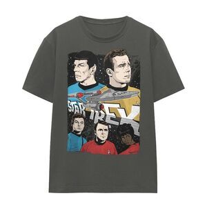 Star Trek Unisex Adult Illustrated Crew T-Shirt / Charcoal